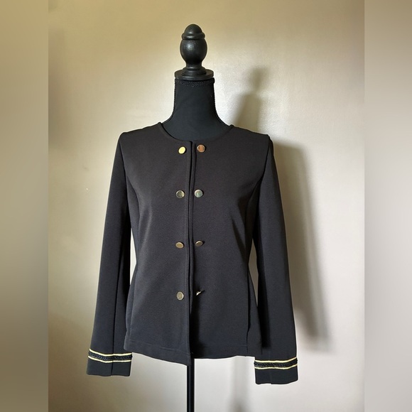 Libby Edelman Double Button Military style blazer Jacket black ribbed sz L EUC - Picture 1 of 14